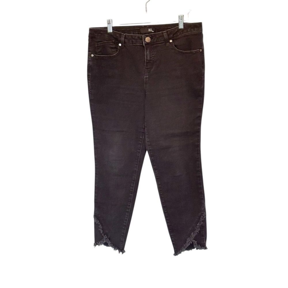 1822 Women’s Black Denim Rough Fringe Hem Charcoal Casual Stretch Jeans Size 14